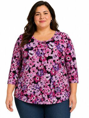 Bonworth Colorful Floral Spring Summer Bohemian Casual Women’s Size XLP T Shirt